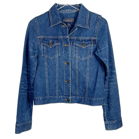 ABERCROMBIE & FITCH Cropped Blue Denim Trucker Jacket Size Small - Picture 1 of 7